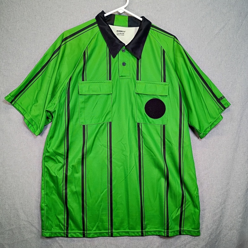 Kwik Goal Mens Large Green Soccer Referee Jersey Short Sleeve Official Uniform